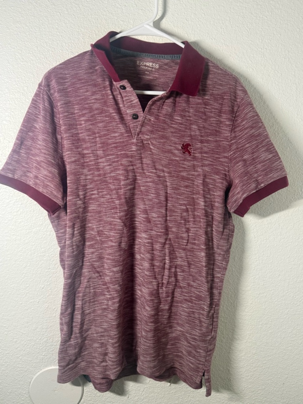 Express Men’s Burgundy Heather Polo with Contrast Trim